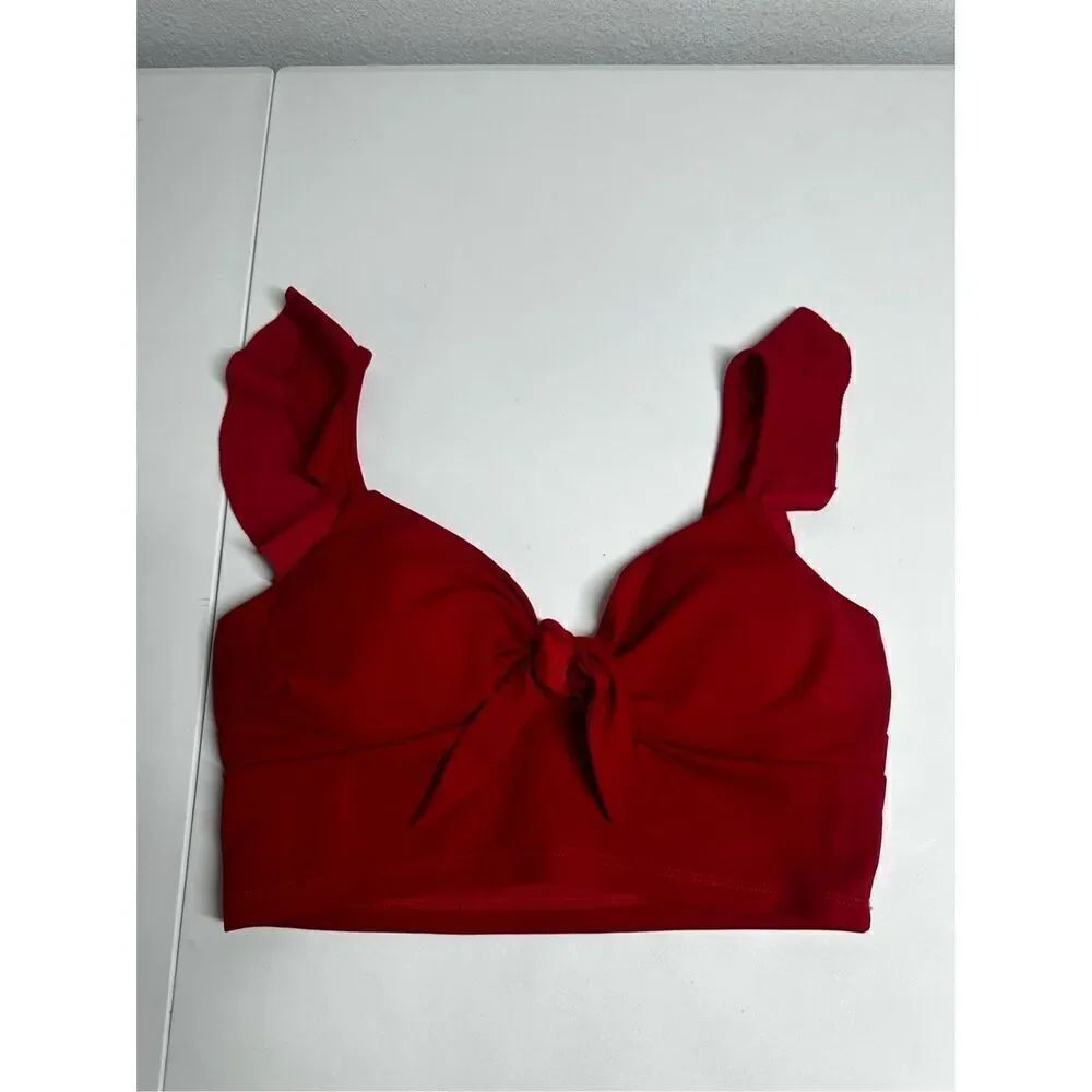 Shein Red Women's Ruffle Strap Knot Front Backless Cami Crop Top Size 6